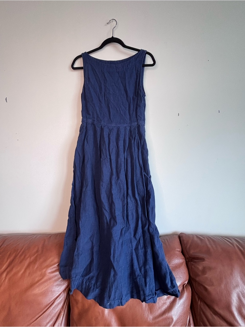 TOAST Sleeveless Navy Blue Linen Maxi Dress